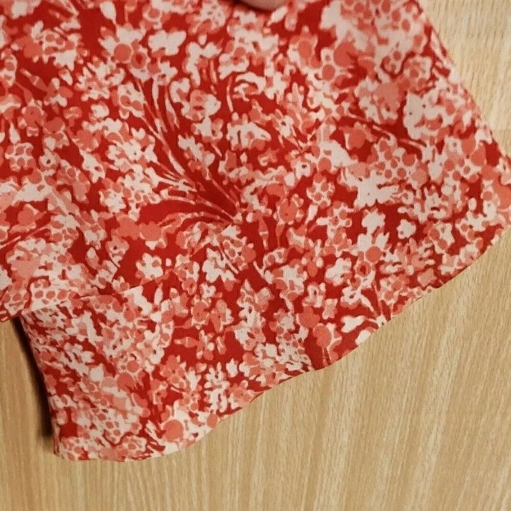 Banana Republic Floral Ruffle Blouse XSMALL Red Pink - Picture 6 of 12